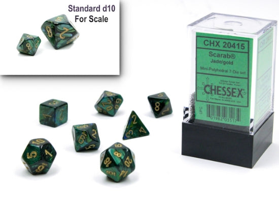 Set 7 Dados Mini-hedral Scarab Jade/Gold