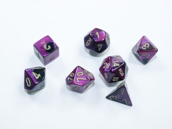 Set 7 Dados Mini-hedral Gemini Black-Purple/Gold