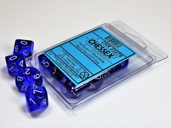 Set de diez dados d10 Translucent blue/white