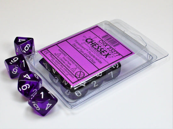Set de diez Dados d10 Translucent Purple/White