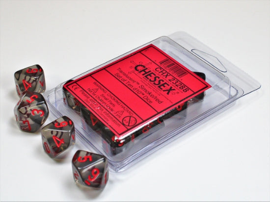Set de diez dados d10 Translucent smoke/red