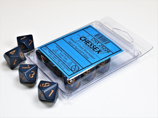Set de diez dados d10 Opaque dusty blue/copper