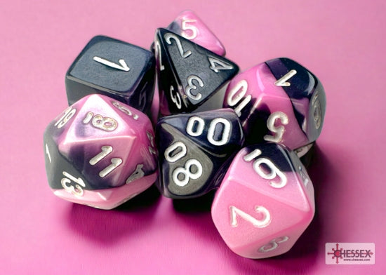 Set 7 Dados Mini-hedral Gemini Black-Pink/White