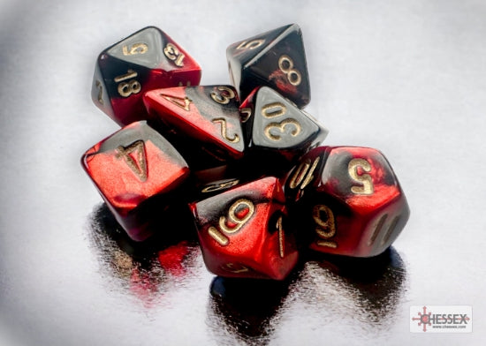 Set 7 Dados Mini-hedral Gemini Black-Red/Gold
