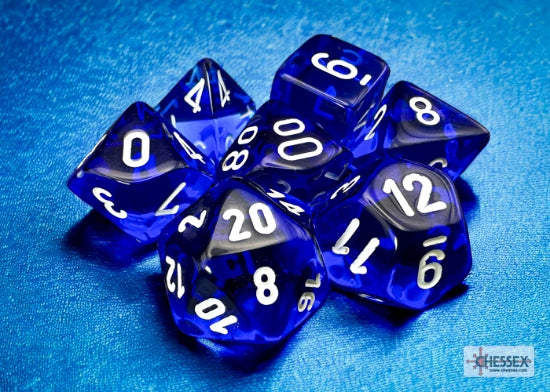 Set 7 Dados translucent Blue/White
