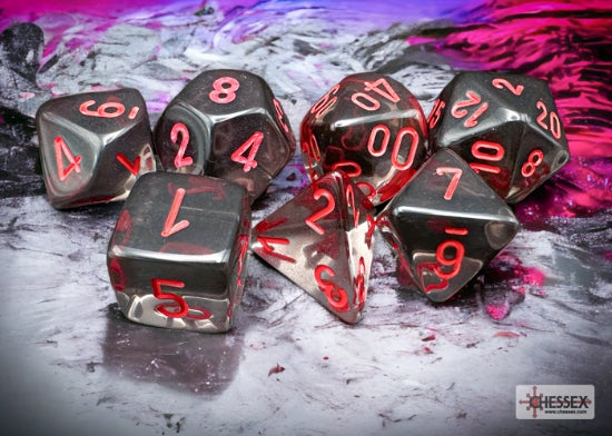 Set 7 Dados translucent Smoke/Red