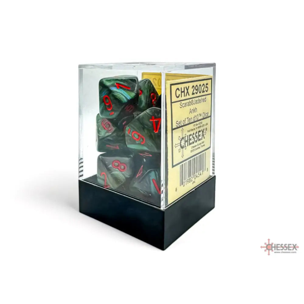Set de diez dados d10 Scarab Jade/Red